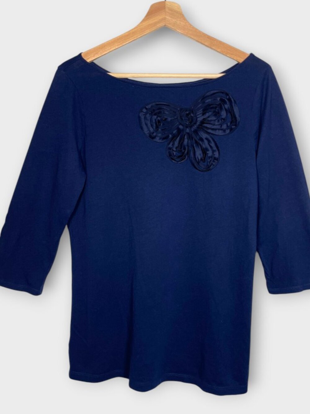 LOFT T-Shirt L with Flower 3/4 Sleeve Blue 100% Cotton